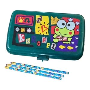 Vintage 90s Sanrio Keroppi Green Pencil Case With (3) Pencils